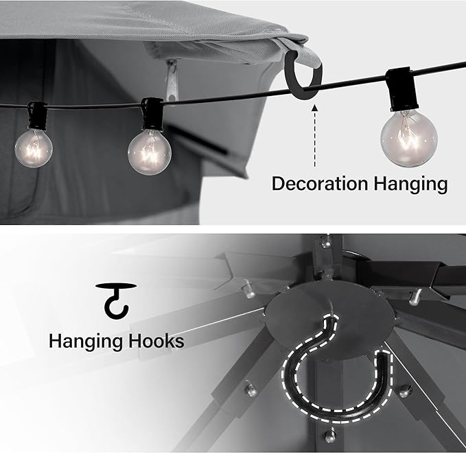 LAUSAINT HOME 12'x12' Outdoor Gazebo, Metal Frame Heavy Duty Patio Canopy Tent Shelter with Double Roofs, Mosquito Nettings and Privacy Screens for Backyard, Garden, Lawn, Gray