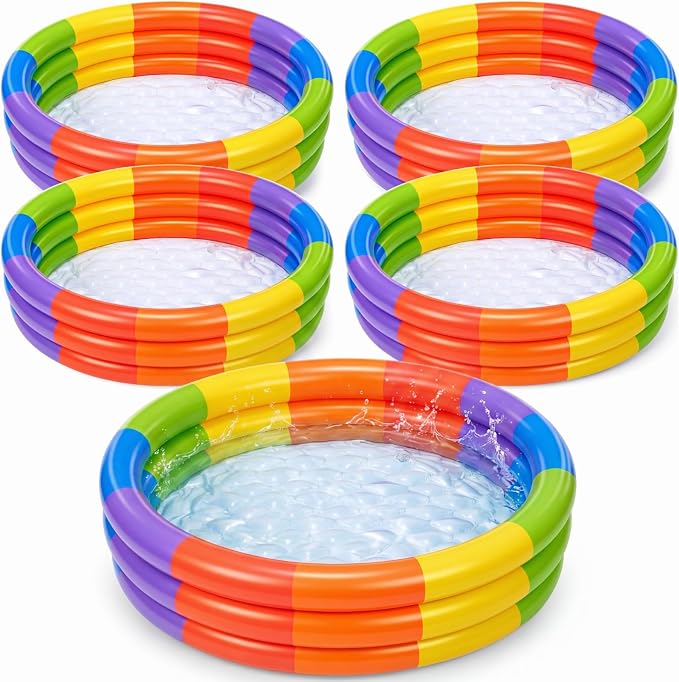 VioraWhite 4 Pack Inflatable Kiddie Pool for Toddlers 34"x10" Rainbow Blow up Kids Swimming Pool Small 3 Rings Round Baby Pools for Indoor Outdoor Water Game Play Center