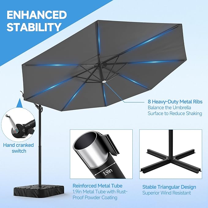 SUNYRISY 10ft Outdoor Patio Umbrella with Base Included, Large Cantilever Offset Umbrella with Sandbag Base Included for Deck, Pool, Porch, and Backyard Shade, Easy to Tilt and Crank