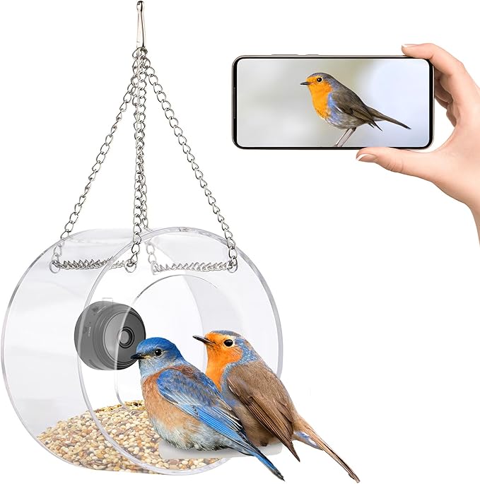Bird Feeder with Camera Smart Backyard House Camera with Live View Instant Arrival Alerts Auto Capture Video Outside Wild Watching cam Gift for Bird Lovers