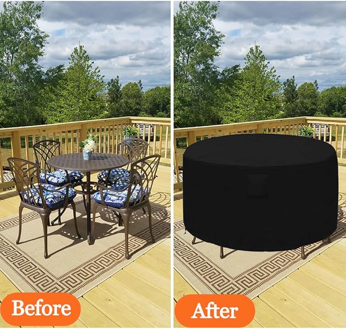 Bar Height Firepit Patio Dining Sets Cover Heavy Duty Waterproof 74 Inch Tall Round Patio Bar Height Table and Chair Set Covers, 74"Diameter x 44"H