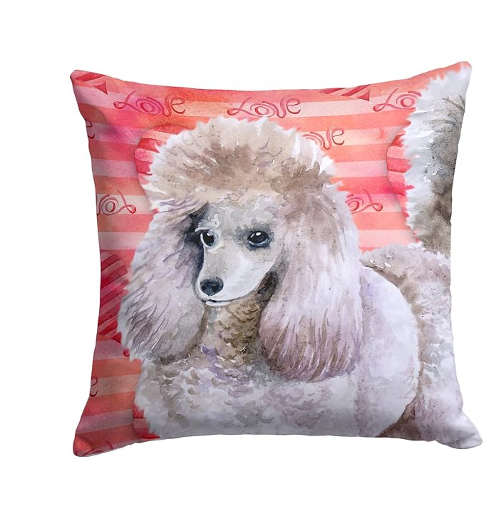 Caroline's Treasures BB9752PW1414 Poodle Love Fabric Decorative Pillow, Red Machine Washable, Indoor Outdoor Decorative Pillow for Couch, Bed or Patio, 14Hx14W