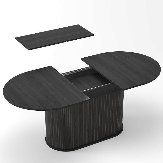55.11"-70.86" Extendable Dining Room Table, Oval Dining Table Set for 4 People, Mid Century Modern Dining Table for Gatherings, Meeting, Small Kitchens, Dining Office Areas, Black