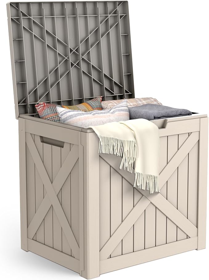 LubanNese Outdoor Storage Box, Waterproof Deck Box, Outdoor Patio Storage Bin, Weatherproof (Grey, 35 Gallon)