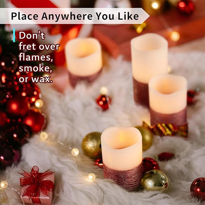 FURORA LIGHTING Red Real Wax Trim Candles with Remote and Timer, Pack of 8 Pillar & Votive Candles, LED Flameless Flickering Candles for Home Décor, Battery Included