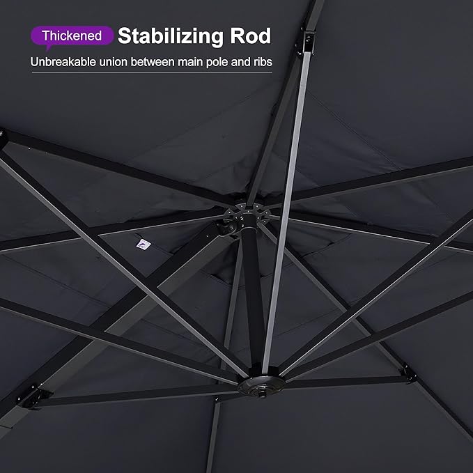 PURPLE LEAF 11 FT Square Patio Cantilever Umbrella with Wheeled Base Included Large Outdoor Offset Umbrella with 360-degree Rotation for Garden Deck Backyard Pool Grey