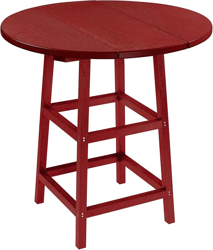 Durable Recycled Plastic Outdoor Round Patio Bar Table, Red Rock