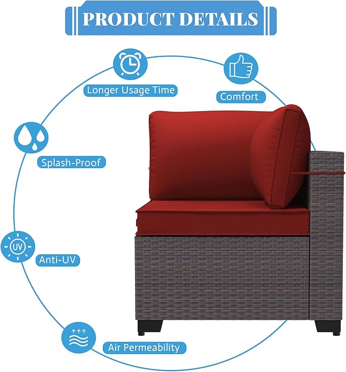 Patio Furniture Set 9 Pieces Outdoor Sectional Sofa Set,All Weather Wicker Patio Sofa PE Rattan Patio Conversation Set w/Cushions and Glass Coffee Table,Red