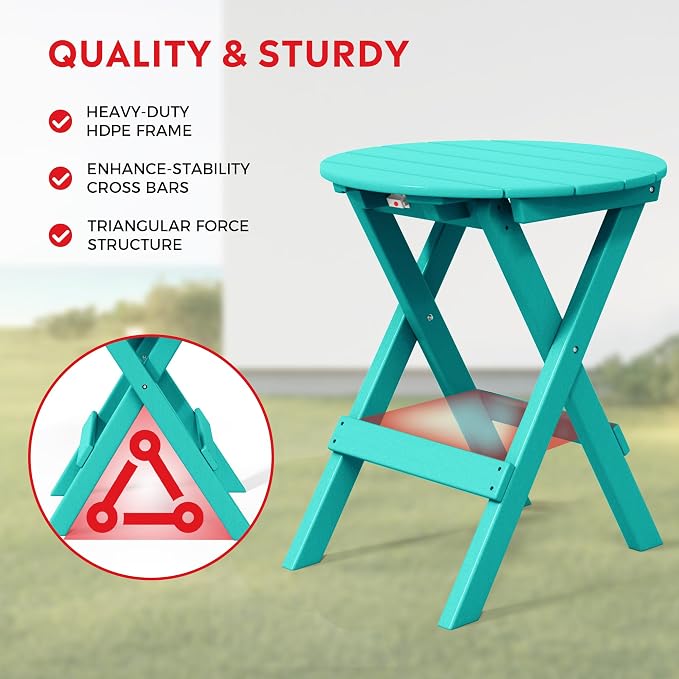 Costaelm Outdoor Bistro Table, Patio Round Portable Folding Bar Height Table Tall Balcony Pub Small High Top for Front Porch Deck, Backyard, Garden, Turquoise