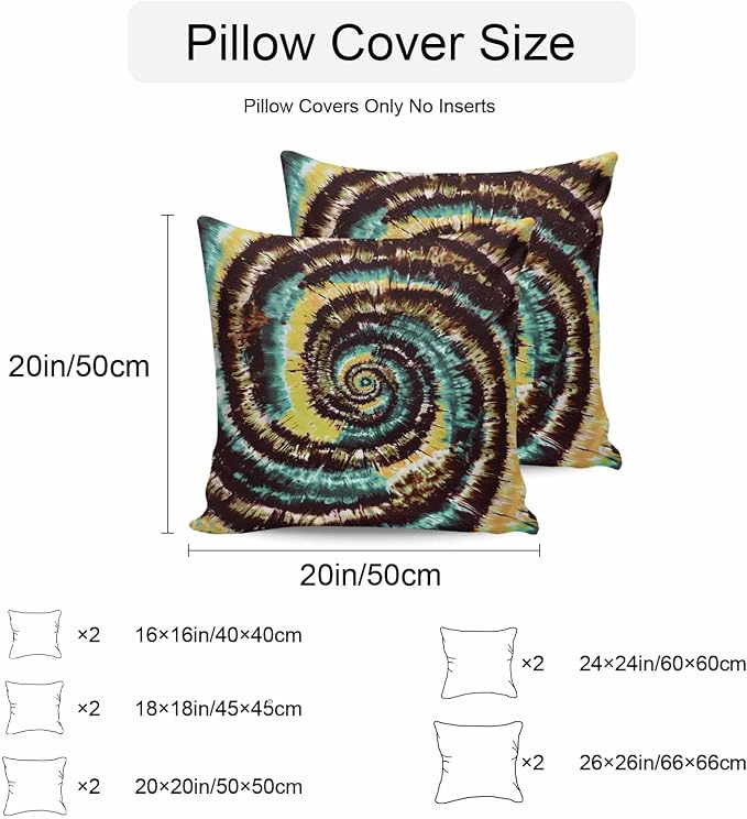 Vandarllin Outdoor Throw Pillows Covers 16x16 inch Set of 2 Waterproof Yellow Teal Tie-Dye Art Decorative Zippered Cushion Covers for Patio Furniture, Abstract Boho Tribe Lumbar Pillowcases