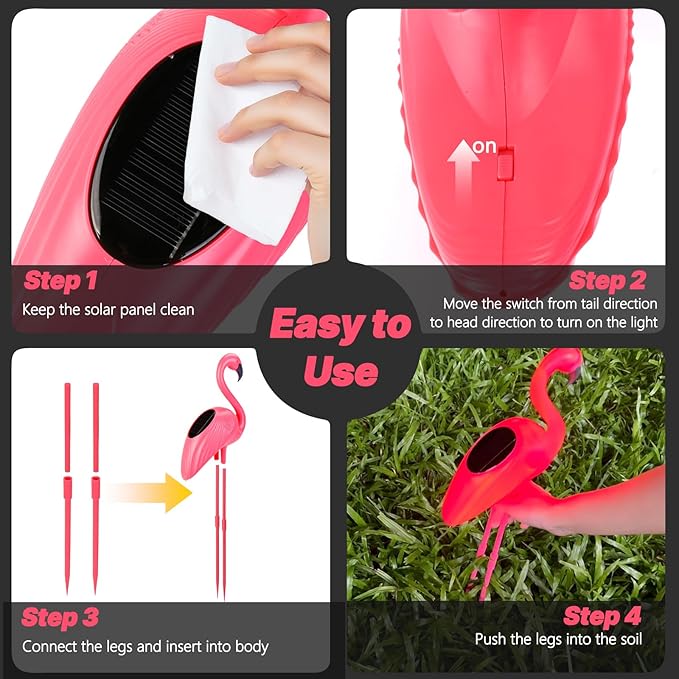 Flamingo Solar Lights Outdoor Decor, 2 Pack Waterproof Solar Powered Garden Pink Flamingos for Yard Decorations, Flamingo Gifts for Women Mom Grandma Walkway Pathway Patio Lawn Ornaments Outside