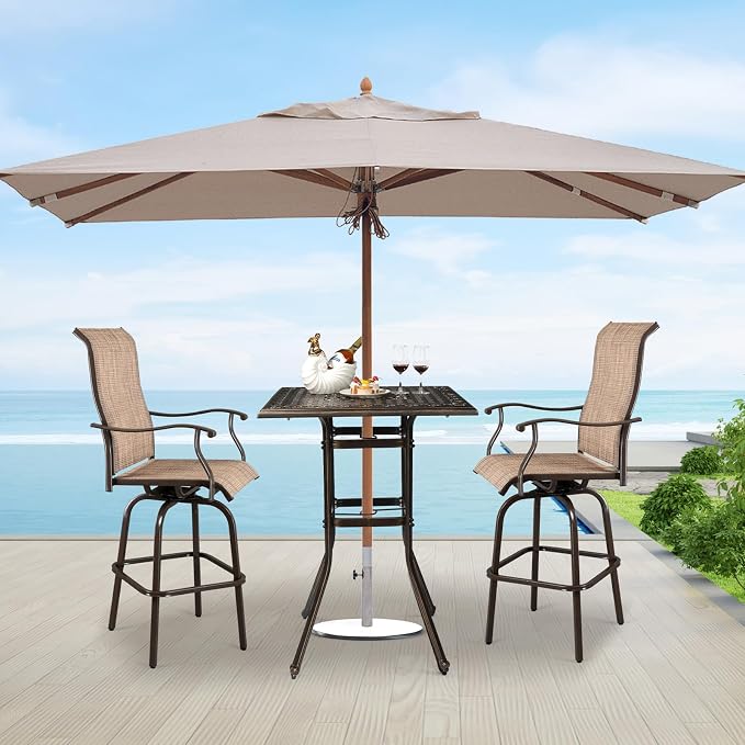 31.5" Outdoor Bar Table Bar Height Patio Table with 2" Umbrella Hole, Outdoor Cast Aluminum Tall Conversation Tables for Backyard, Garden, Patio, Porch (Bronze)