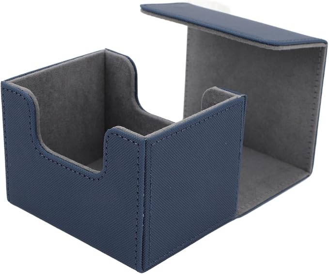 Zunate Card Deck Box for Tarot or Game Cards, Large Capacity PU Leather Storage Box/Cover with Magnetic Flap Lid, Holds 100 Cards, Soft Felt Lining, Black Finish (Blue)