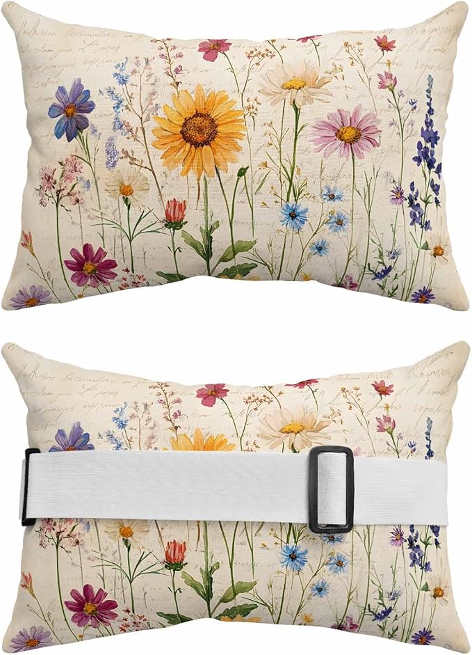 Spring Floral Outdoor Lumbar Pillows 11x16 Set of 2, Vintage Pastoral Rustic Botanical Flowers Waterproof Throw Pillow Covers with Insert, Decorative Pillowcase Cushion for Couch Sofa Bed