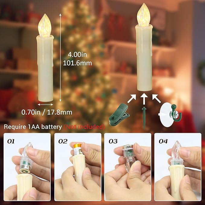PChero Christmas Window Candles, 10pcs Large Size Battery Operated LED Flameless Taper Candles with Timer, Last up to 200 Hours, Ideal for Home Indoor Outdoor Holiday Decorations