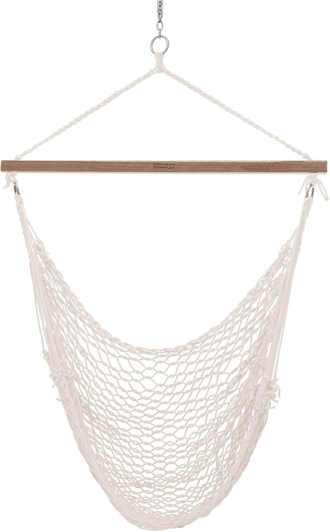 Nags Head Hammocks Oatmeal DuraCord Rope Sling Shot Swing – 42 in. W x 65 in. H, 250 lb Capacity, Cumaru Spreader Bar, Indoor & Outdoor Use, Free Hanging Hardware, Handcrafted in The USA