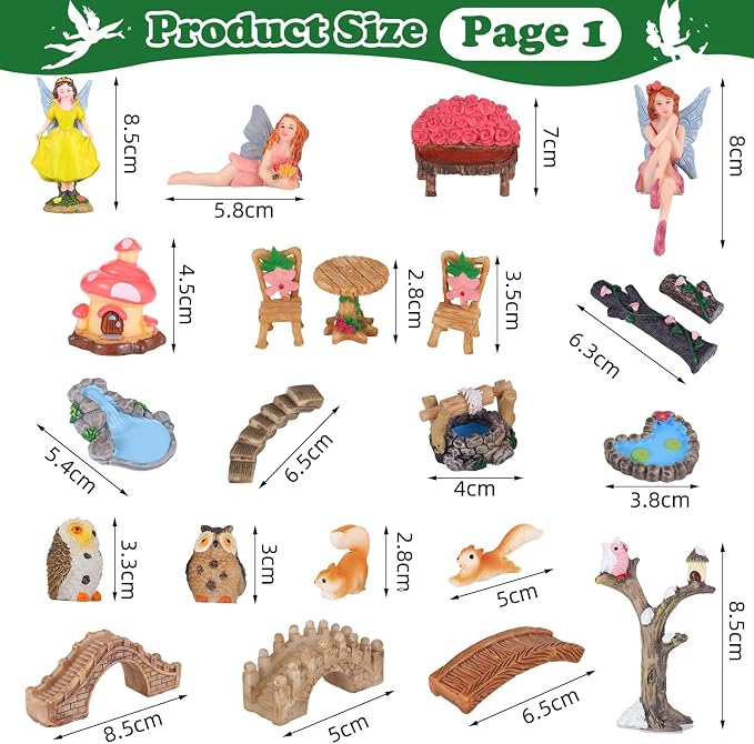 109 Pcs Fairy Garden Accessories Miniature Fairy Figurines Kit | Mini Resin Animals Garden House Supplies Outdoor Decor for DIY Dollhouse