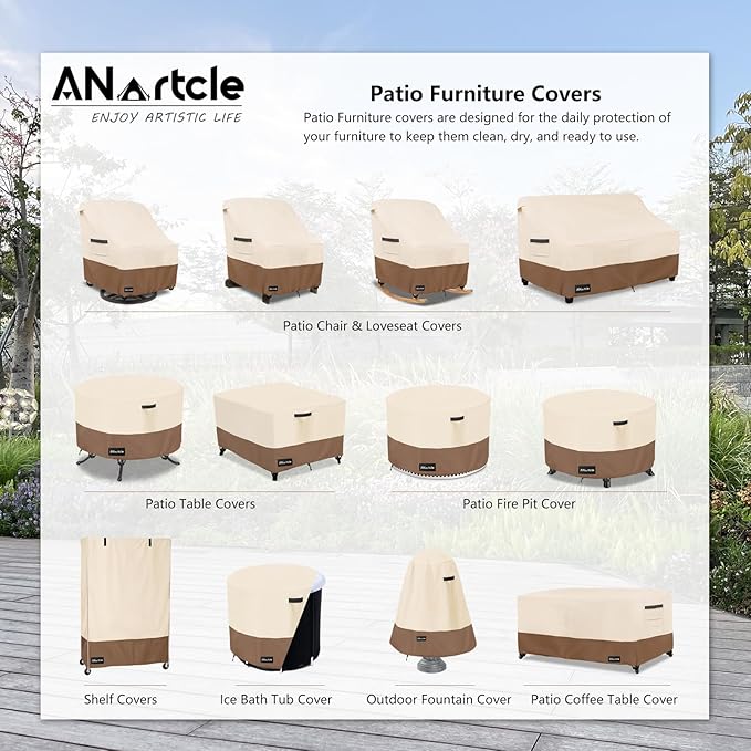 ANartcle 2-Seater Patio Loveseat Cover,58W x 32.5D x 31H Inches Outdoor Couch Cover,100% Waterproof Heavy Duty Patio Sofa Covers,Patio Furniture Covers,Beige&Brown
