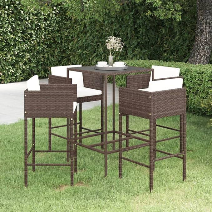Patio Bar Set with Cushions,Outdoor Table and Chairs Set,Terrace Conversation Set Furniture,Outdoor Furniture,for Garden,Backyard,5 Piece Poly Rattan Brown