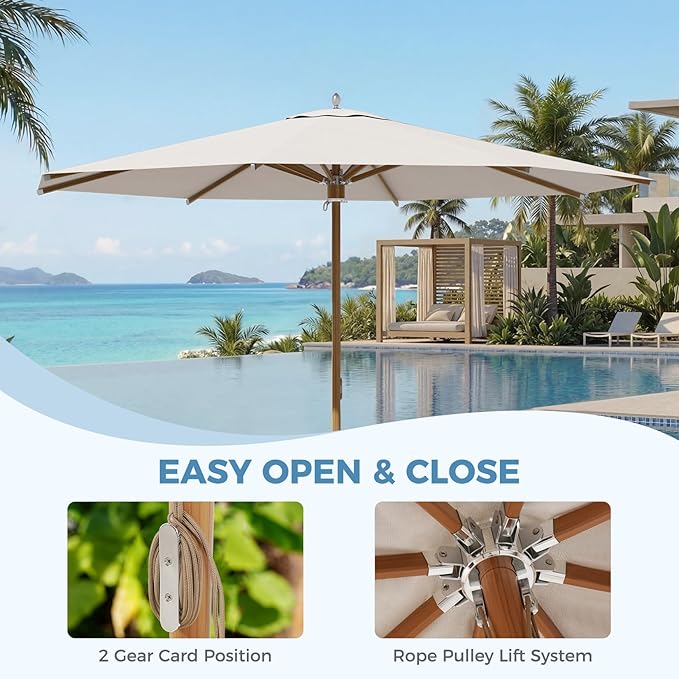 Grand patio 11 FT Sunbrella Patio Umbrella, Outdoor Umbrella with 8 Faux-Wood Grain Aluminum Ribs, Waterproof for Poolside, Deck, Backyard, Beige