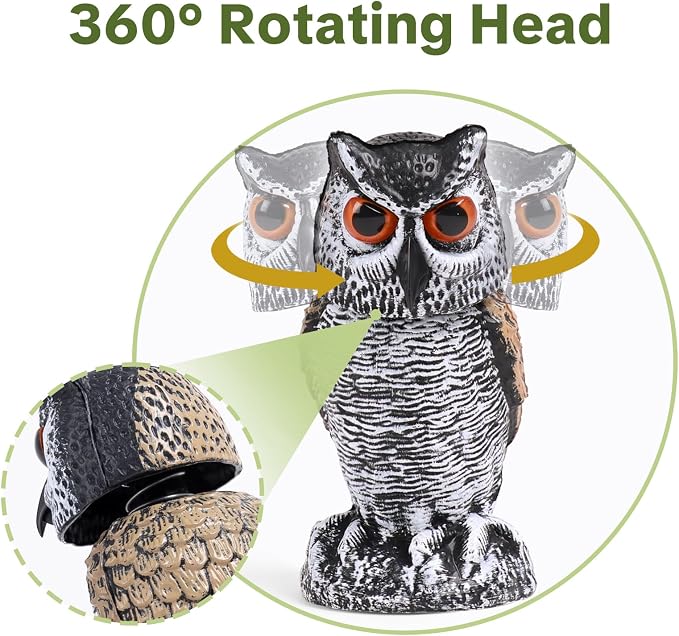 OFFO Fake Owl, Owl Statue for Garden and Yard Decoration, Weatherproof Plastic Rotating Head Outdoor Owl Decor for Porch Pool Patio Yard, 8-Inch Height, Round Ear Owl