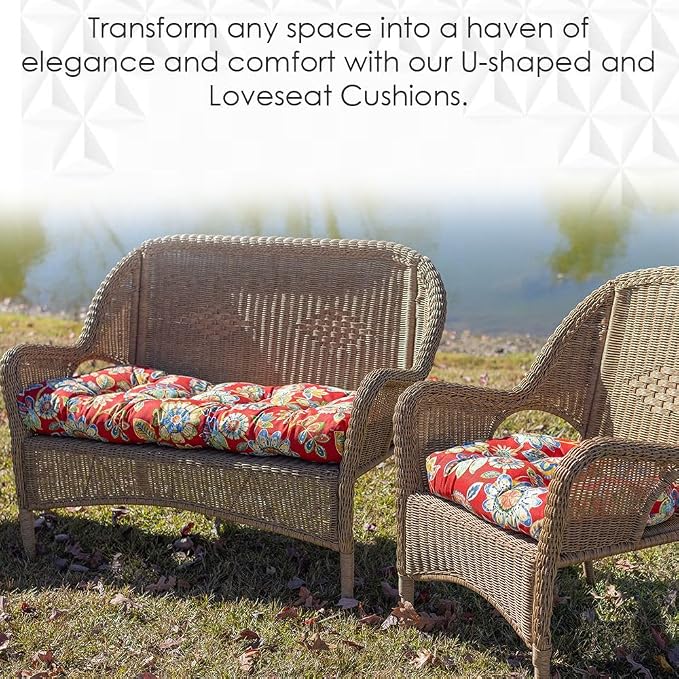 RSH DECOR: Tufted U-Shapes & Lumbars 2 of Each | 19” x 19” & 20" x 12" | Water-Resistant Spun Fabric | Outdoor Wicker Cushions & Support Pillows for Patio Furniture | Orange