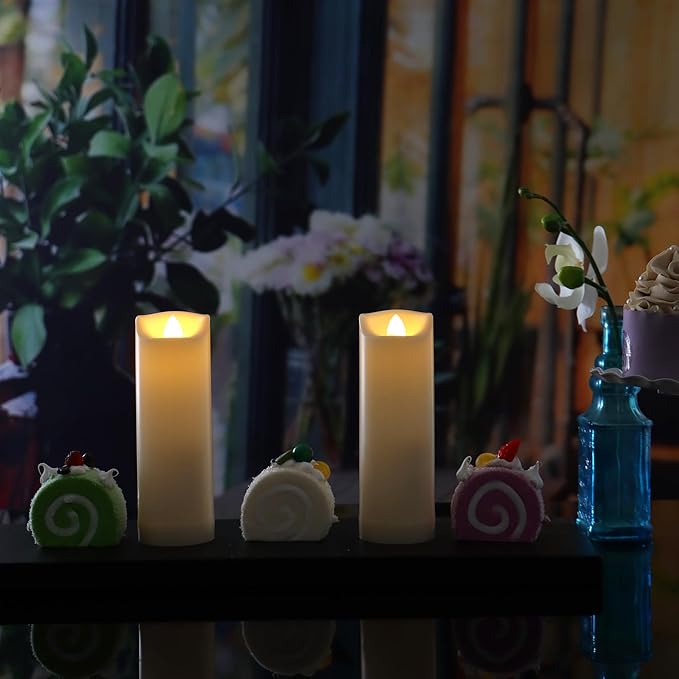 QIDEA 2”X6” Outdoor Waterproof Flameless Candles with Timer, Battery Operated Flickering Led Pillar Candles, Electric Plastic Fake Candles for Home Garden Wedding Halloween Xmas Decorations 4 Pack
