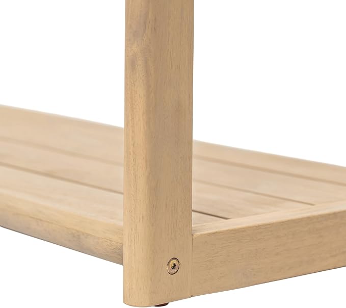 Merax Patio Outdoor Acacia Wood Rectangular Side Table with Shelf, Patio Buffet & Console Table for Backyard, Lawn, Balcony, Light Teak