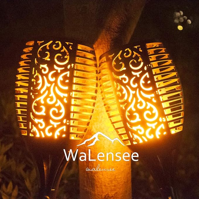 Walensee Solar Tiki Torches with Flickering Flame,96 LED Solar Torch Lights Outdoor Waterproof,43" Tall Super Larger Size Tiki Torches for Outside Garden Patio Yard, 4Pack