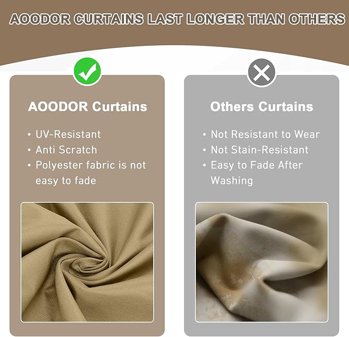 Aoodor 12x14 ft Outdoor Gazebo Curtains, 4 Panels Waterproof Privacy Sidewall Replacement with Zipper for Patio Pergola and Canopy, Khaki