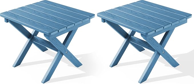 SERWALL Folding Outdoor Side Table Set of 2, Portable Adirondack Side Table, Navy