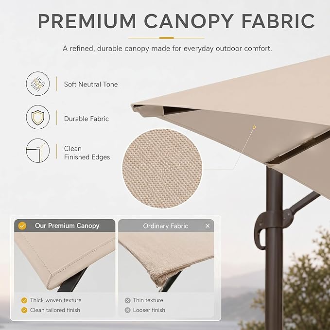 10FT Cantilever Patio Umbrella with Solar Lights, Large Outdoor 2 Tier Aluminum Offset Square Umbrellas 360 Degree Rotation for Garden Deck Pool