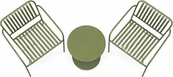 Alpine Corporation VTFAM152A Metal Outdoor Bistro Set, 3-Piece Patio Conversation Set with Round Side Table & 2 Chairs, Weather-Resistant Steel Frame, Compact Balcony Furniture, Green