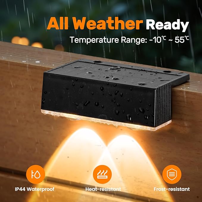 NIORSUN 12 Pack Solar Fence Lights, LED Outdoor Lights, Warm White + RGB, IP45 Waterproof, Black
