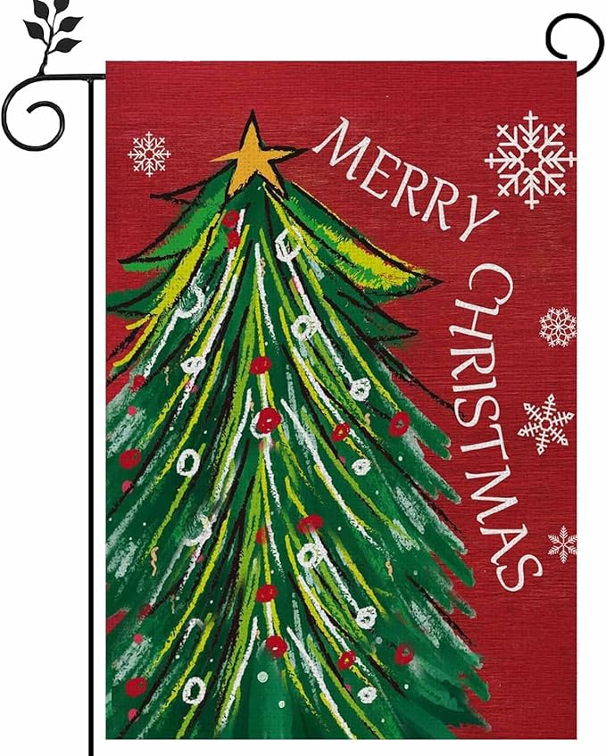 Merry Christmas Garden Flag 12x18 Inch Double Sided, Christmas Tree Xmas Winter Yard Outdoor Flag for Holiday Seasonal Decoration