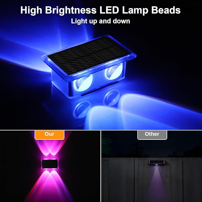 AUDLES Solar Fence Lights Outdoor, New Up Down Lighting Fence Lights Solar Powered with 8 Modes Warm White/RGB, IP65 Waterproof Solar Wall Light for Backyard Wall Pathway Deck Patio Decor - 12 Pack