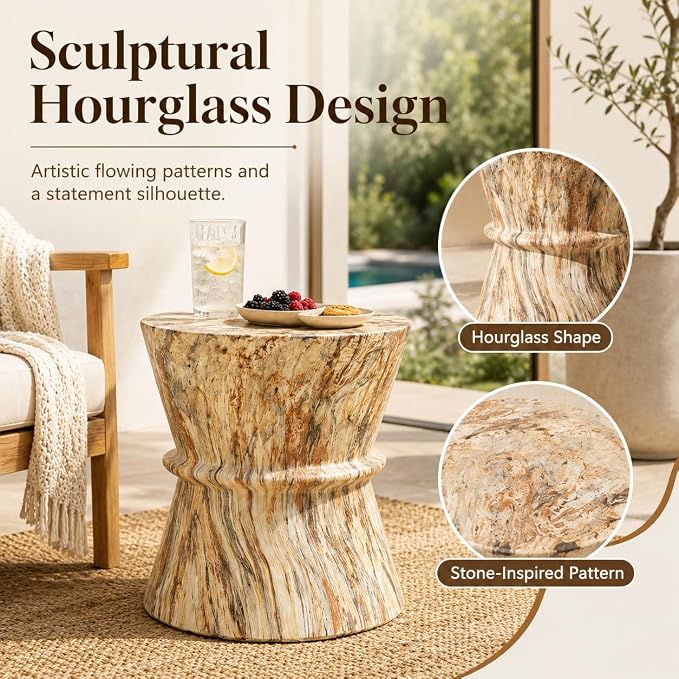 Outdoor Concrete Side Table, Concrete Contemporary Lightweight Accent Table with Faux Stone Coffee Tables for Garden,Porch,Backyard (Amber,Brown -16)