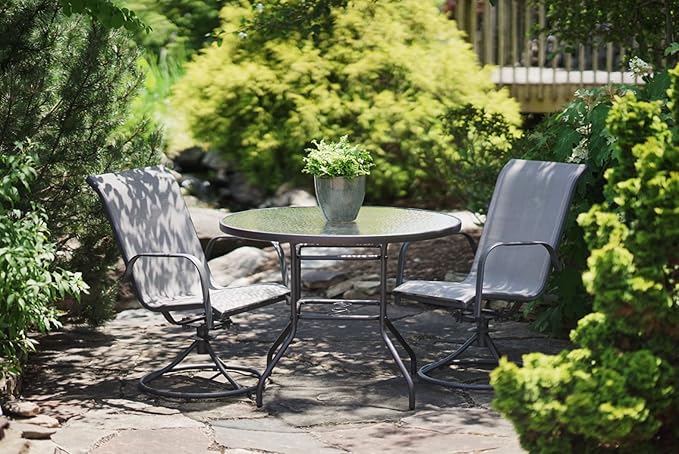 Garden Elements Sienna Outdoor Collection Patio Set, 40-inch Glass Top Steel Table with 4 Chairs, Gray (5-Piece Set)