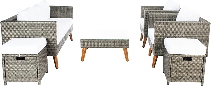SAFAVIEH Outdoor Collection Presla Grey Brown/White 6-Piece Patio Living Set PAT7715C-3BX