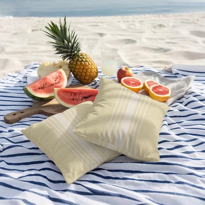 Cream Beige Striped Outdoor Pillow Covers 26x26 Inch Throw Pillow Covers Set of 2 Waterproof Decorative Pillow Cases Modern Farmhouse Retro Lines Cushion Covers for Patio Furniture Garden Couch Sofa