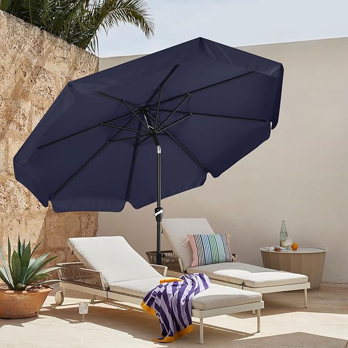 MASTERCANOPY 10ft Patio Umbrella with Valance, Crank and Tilt – 8 Ribs Outdoor Market Umbrella, UV/Fade Resistant, Waterproof Canopy with Wind Vent for Garden, Deck, Backyard, Pool (Navy Blue)