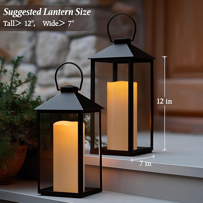 10" x 5" Waterproof Outdoor Flameless Candles Battery Operated LED Flickering Pillar Candles with Remote and Timer for Indoor Outdoor Lanterns, Long Lasting, Ivory White Large, Set of 2