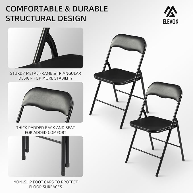 Elevon Folding Table Set with 8 Black Folding Chairs,6 Feet Heavy Duty Fold-in-Half Utility Table Sets for Picnic, Event, Training, Outdoor Activities, at Home and Commercial Use