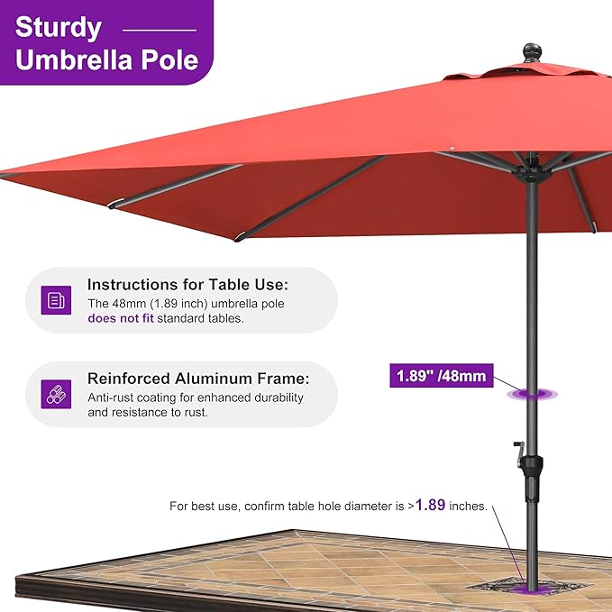 PURPLE LEAF 11.5' x 8' Patio Market Umbrella Outdoor Table Sun Umbrellas with Crank 8 Aluminum Sturdy Ribs for Pool Deck Backyard Beach Terra