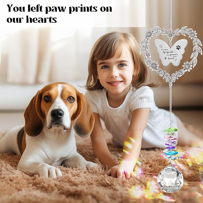 Pet Memorial Gifts for Dogs, Pet Sympathy Suncatcher for Loss of Cat Dog | Dogs Remembrance Crystal Ornament, In Memory of Dog Window Decoration, Unique Heart Shaped Dog Passing Away Gifts