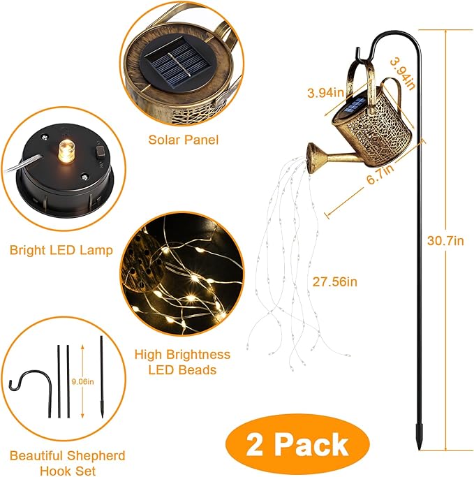 2 Pack Solar Watering Can Lights, Solar Lights Outdoor Decorative, Small Hanging Lantern Landscape Light Waterproof, Outside Garden Decor for Yard Lawn Patio, Gifts for Mom Women Birthday Mother's Day