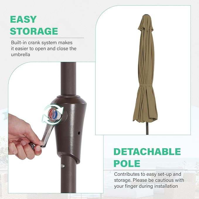 JEAREY 9 FT Patio Umbrella Outdoor, Table Umbrellas Market Umbrella w/Push Button Tilt/Crank, 8 Sturdy Ribs(Tan)