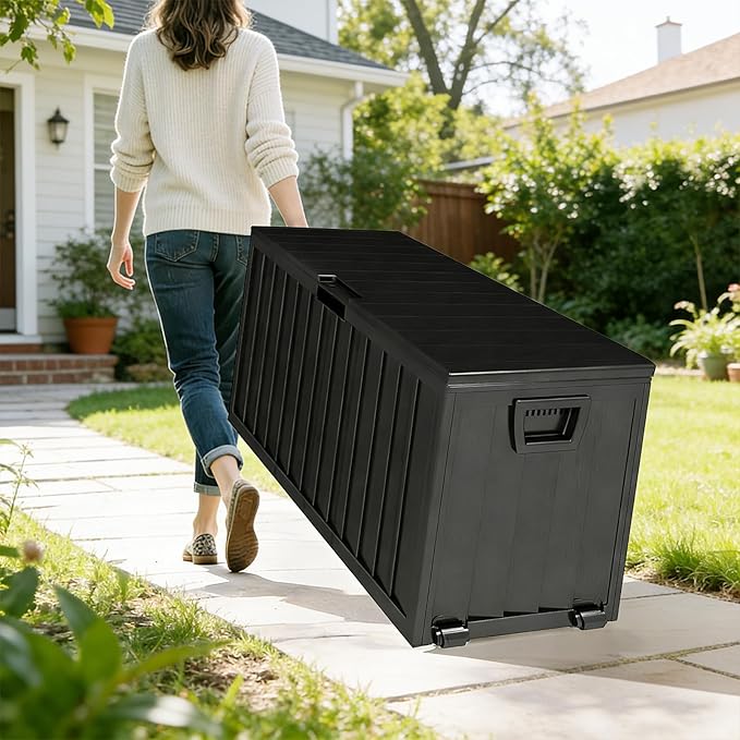 75 Gallon Outdoor Storage Box, Deck Boxes Outdoor Waterproof, Package Delivery Boxes For Outside, Patio Storage Box For Garden, Doorstep, Camping, Black(Black, 75, Gallons)