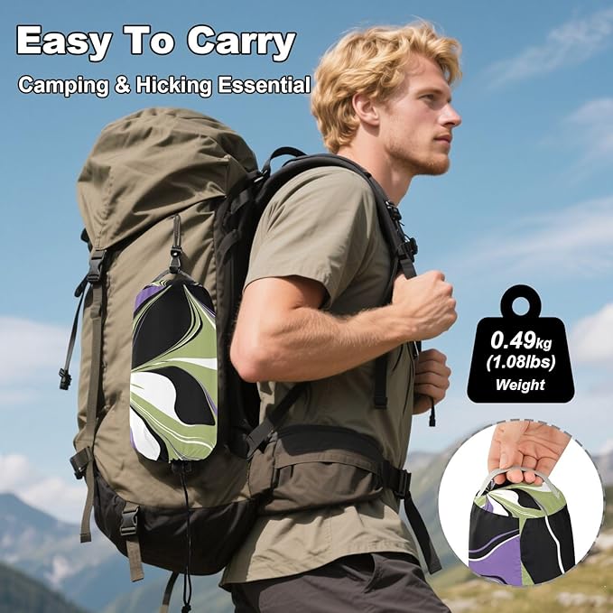 Qilmy Unique Pattern Camping Hammock Single – 330 lbs Capacity, Lightweight with Tree Straps & Carabiners, Portable for Hiking, Travel, Backpacking