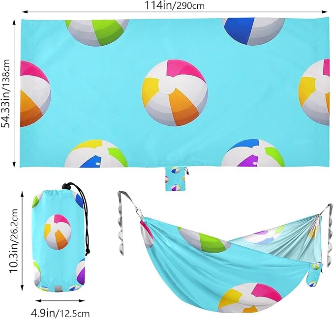 Blue Beach Ball Summer 330lb Capacity Camping Hammock with Tree Straps Backyard Hammock for Patio Backyard Lounge Base hamaca con Base para adultos